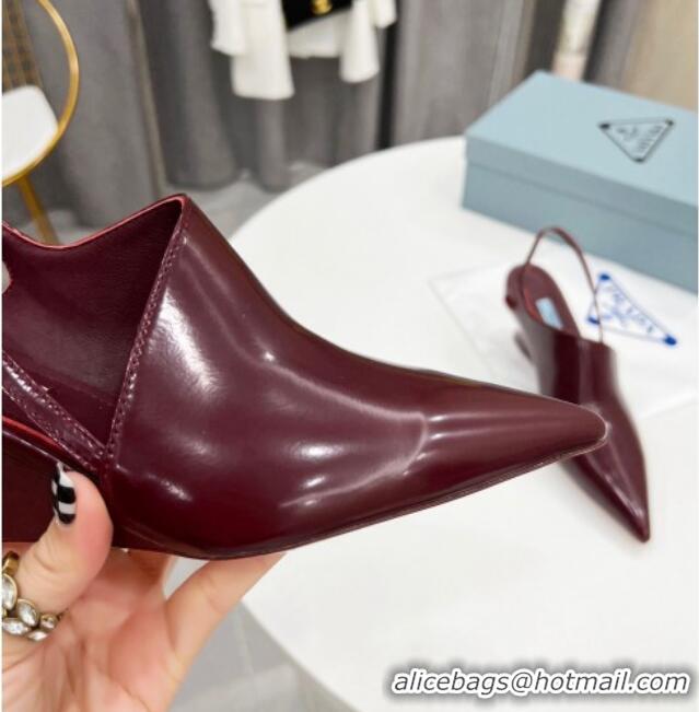 Durable Prada Brush Leather Slingback Pumps 6.5cm Burgundy 011417