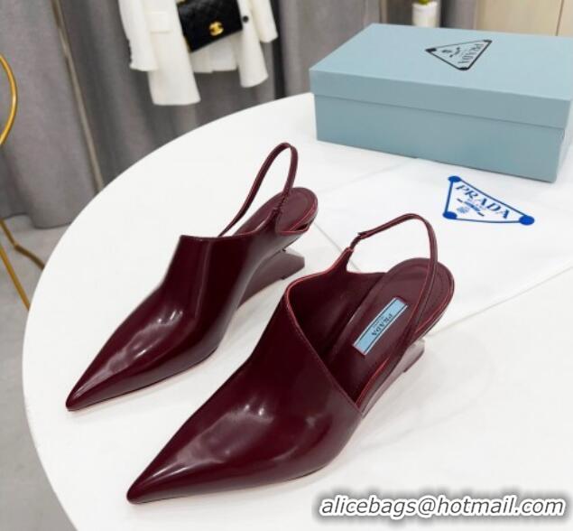 Durable Prada Brush Leather Slingback Pumps 6.5cm Burgundy 011417