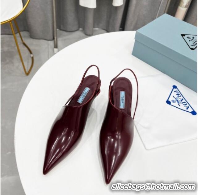 Durable Prada Brush Leather Slingback Pumps 6.5cm Burgundy 011417