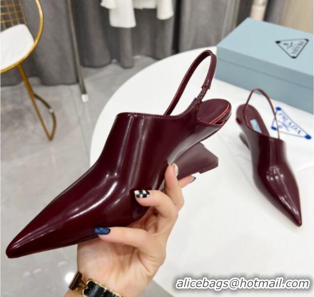 Durable Prada Brush Leather Slingback Pumps 6.5cm Burgundy 011417