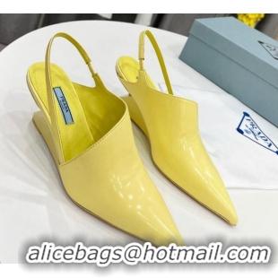 Trendy Design Prada Brush Leather Slingback Pumps 6.5cm Yellow 011418