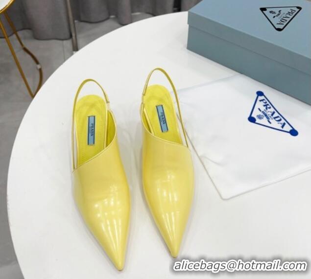 Trendy Design Prada Brush Leather Slingback Pumps 6.5cm Yellow 011418