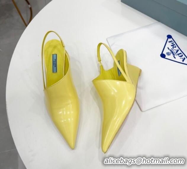 Trendy Design Prada Brush Leather Slingback Pumps 6.5cm Yellow 011418