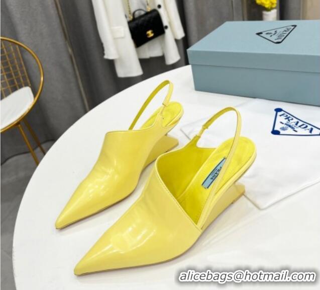 Trendy Design Prada Brush Leather Slingback Pumps 6.5cm Yellow 011418