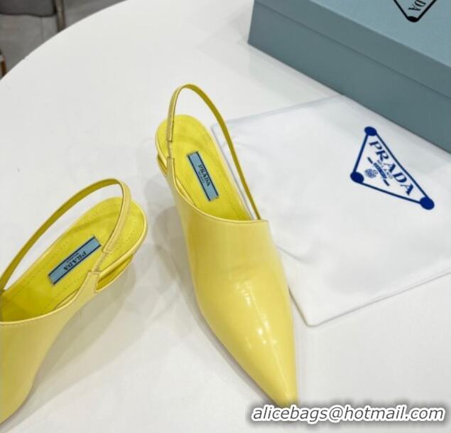 Trendy Design Prada Brush Leather Slingback Pumps 6.5cm Yellow 011418