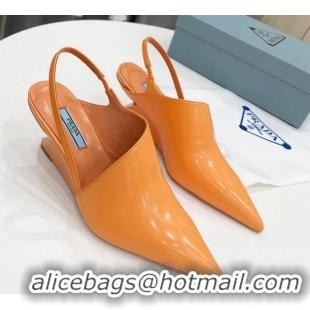 Cheap Price Prada Brush Leather Slingback Pumps 6.5cm Orange 011419