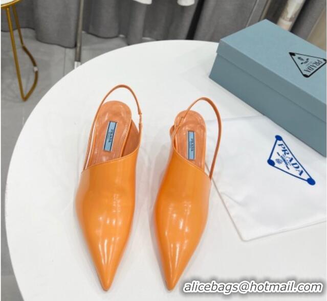 Cheap Price Prada Brush Leather Slingback Pumps 6.5cm Orange 011419