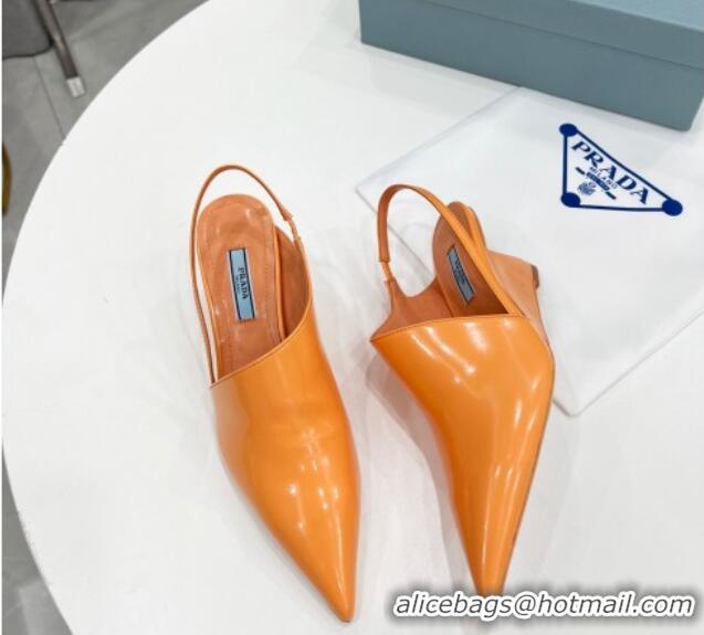 Cheap Price Prada Brush Leather Slingback Pumps 6.5cm Orange 011419