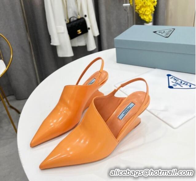 Cheap Price Prada Brush Leather Slingback Pumps 6.5cm Orange 011419