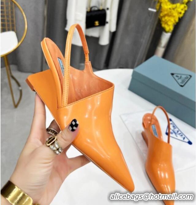 Cheap Price Prada Brush Leather Slingback Pumps 6.5cm Orange 011419