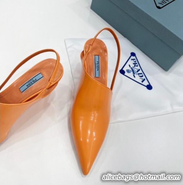 Cheap Price Prada Brush Leather Slingback Pumps 6.5cm Orange 011419