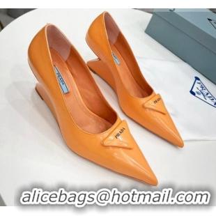 Stylish Prada Brush Leather Pumps 6.5cm Orange 011422