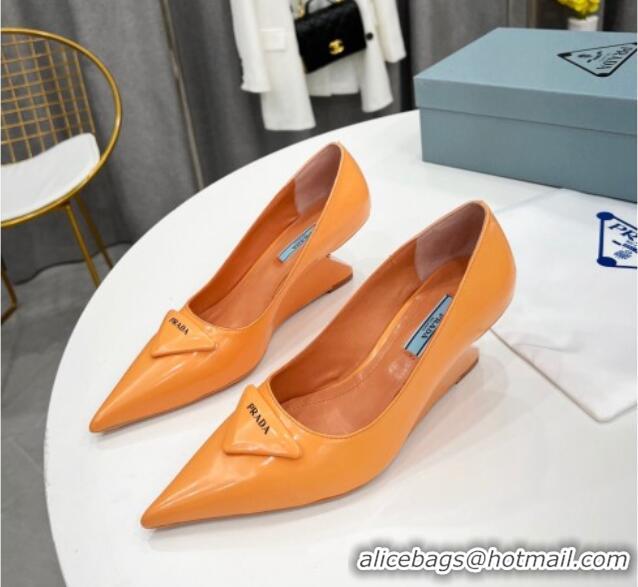 Stylish Prada Brush Leather Pumps 6.5cm Orange 011422