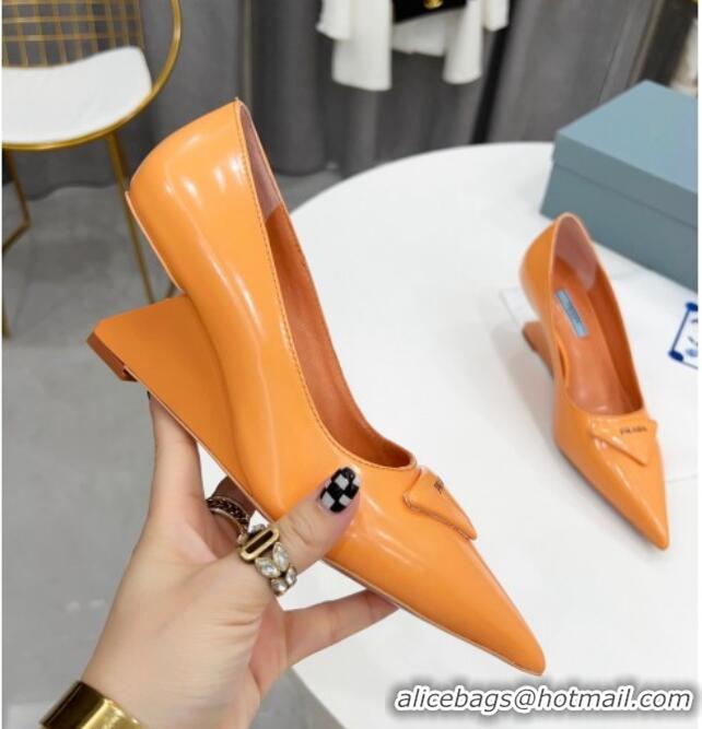 Stylish Prada Brush Leather Pumps 6.5cm Orange 011422