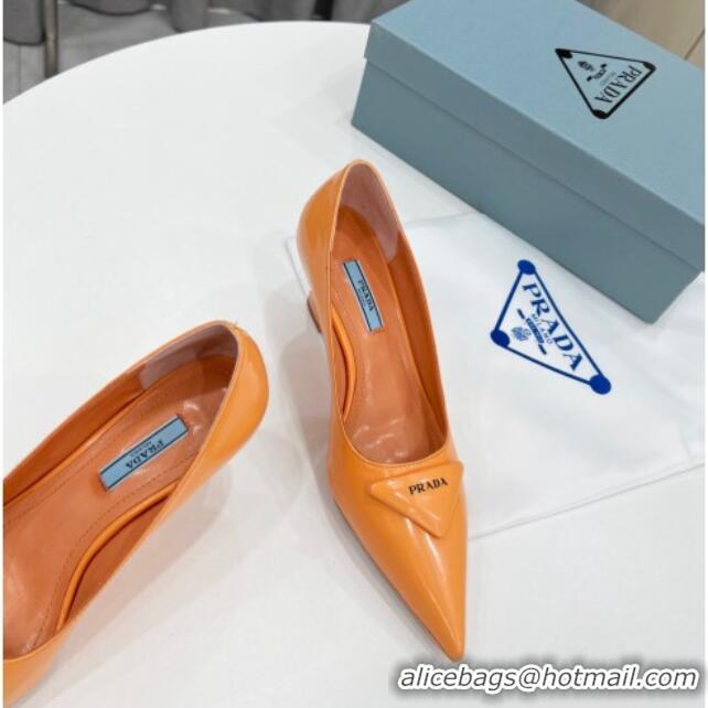 Stylish Prada Brush Leather Pumps 6.5cm Orange 011422