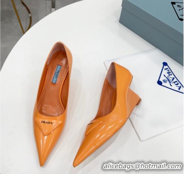 Stylish Prada Brush Leather Pumps 6.5cm Orange 011422