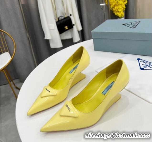 Perfect Prada Brush Leather Pumps 6.5cm Yellow 011424