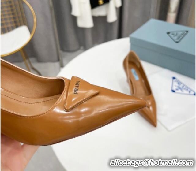 Low Cost Prada Brush Leather Pumps 6.5cm Brown 011425