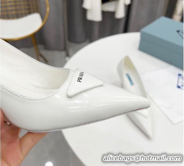 Luxury Prada Brush Leather Pumps 6.5cm White 011426