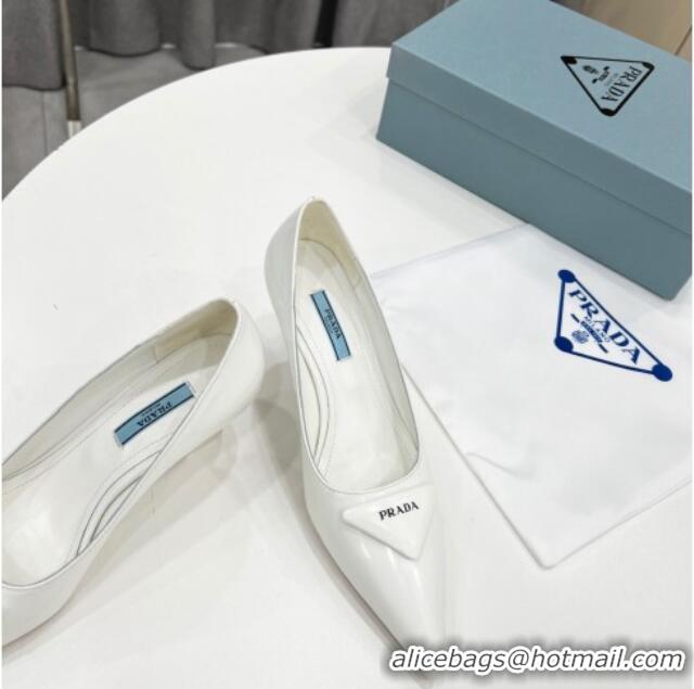 Luxury Prada Brush Leather Pumps 6.5cm White 011426