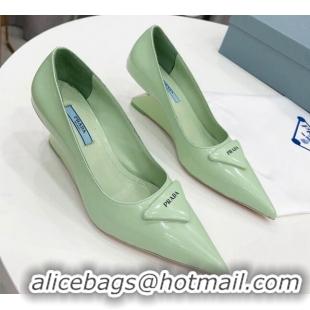 Grade Quality Prada Brush Leather Pumps 6.5cm Green 011427