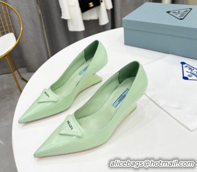 Grade Quality Prada Brush Leather Pumps 6.5cm Green 011427