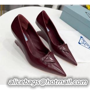 Best Price Prada Brush Leather Pumps 6.5cm Burgundy 011427