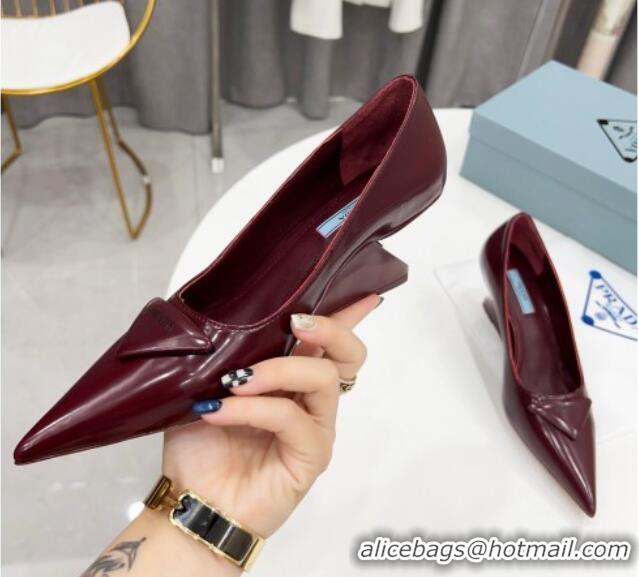 Best Price Prada Brush Leather Pumps 6.5cm Burgundy 011427