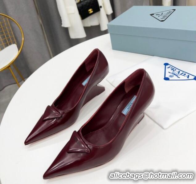 Best Price Prada Brush Leather Pumps 6.5cm Burgundy 011427