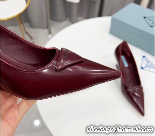 Best Price Prada Brush Leather Pumps 6.5cm Burgundy 011427