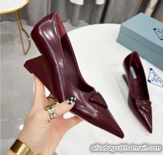 Best Price Prada Brush Leather Pumps 6.5cm Burgundy 011427