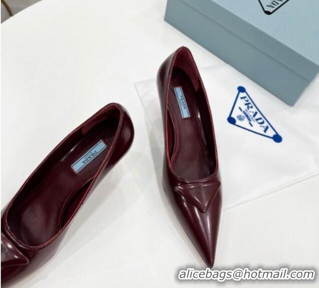 Best Price Prada Brush Leather Pumps 6.5cm Burgundy 011427