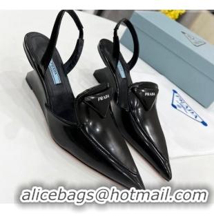 Luxury Prada Brush Leather Slingback Pumps 6.5cm 011431 Black