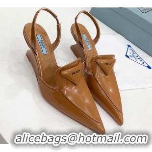 AAAAA Prada Brush Leather Slingback Pumps 6.5cm 011432 Brown