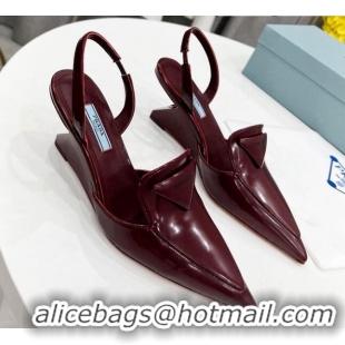 Best Price Prada Brush Leather Slingback Pumps 6.5cm 011432 Burgundy