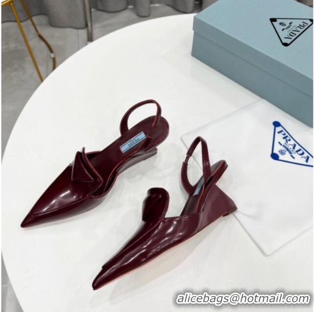 Best Price Prada Brush Leather Slingback Pumps 6.5cm 011432 Burgundy