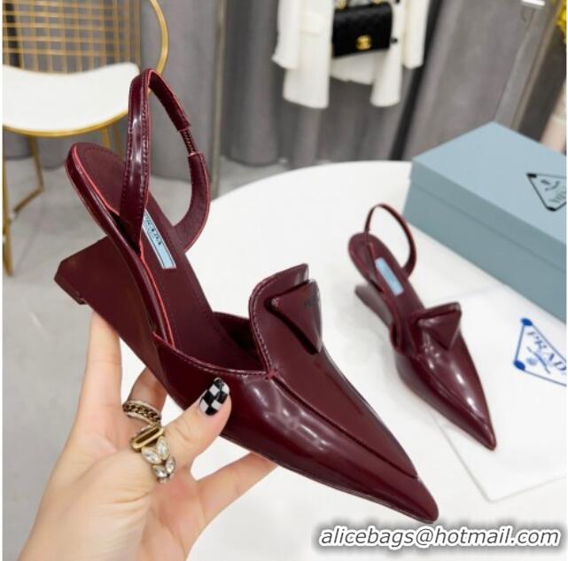 Best Price Prada Brush Leather Slingback Pumps 6.5cm 011432 Burgundy