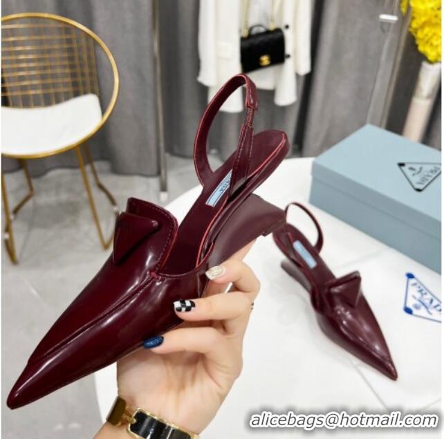 Best Price Prada Brush Leather Slingback Pumps 6.5cm 011432 Burgundy