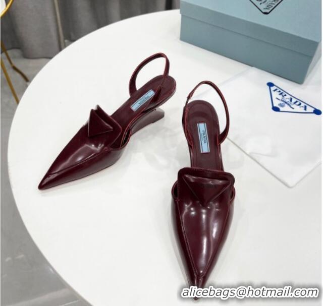 Best Price Prada Brush Leather Slingback Pumps 6.5cm 011432 Burgundy