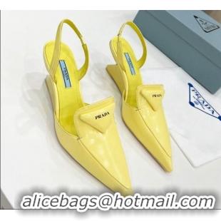 Sophisticated Prada Brush Leather Slingback Pumps 6.5cm 011432 Yellow