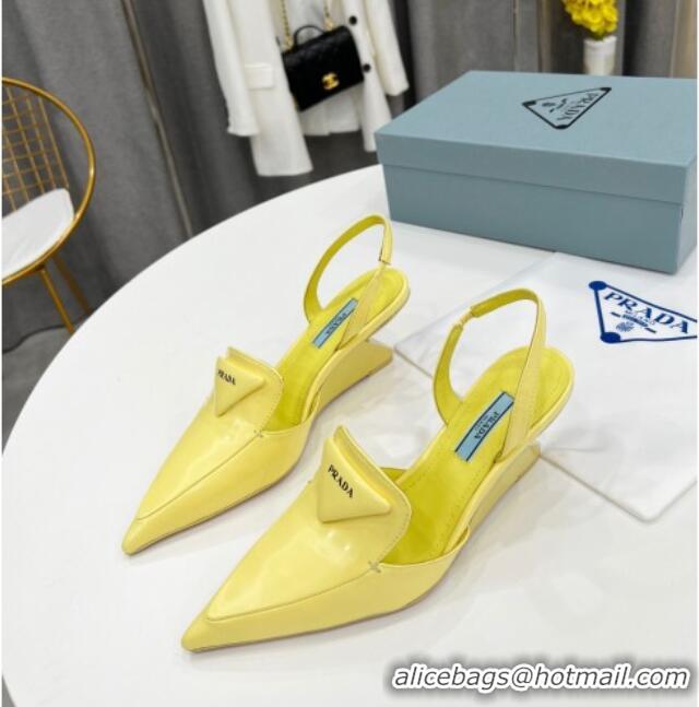 Sophisticated Prada Brush Leather Slingback Pumps 6.5cm 011432 Yellow