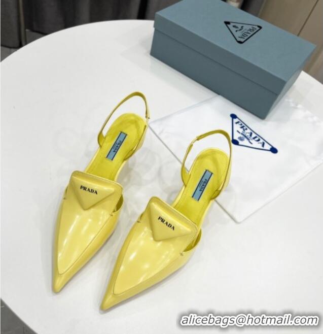 Sophisticated Prada Brush Leather Slingback Pumps 6.5cm 011432 Yellow