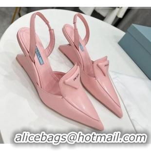 Stylish Prada Brush Leather Slingback Pumps 6.5cm 011432 Pink