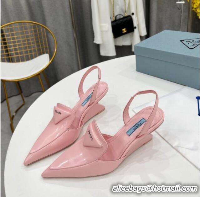 Stylish Prada Brush Leather Slingback Pumps 6.5cm 011432 Pink