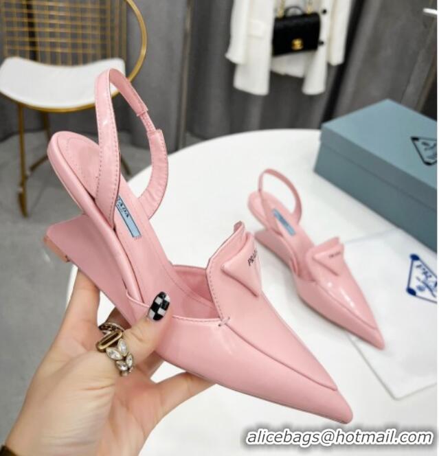 Stylish Prada Brush Leather Slingback Pumps 6.5cm 011432 Pink