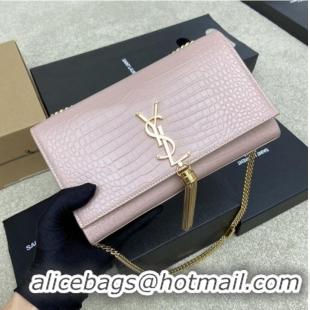 Good Product YSL KATE MEDIUM WITH TASSEL IN CROCODILE-EMBOSSED SHINY LEATHER 377829 pink