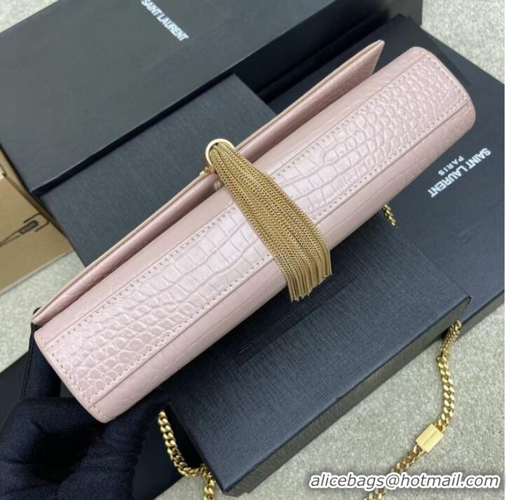 Good Product YSL KATE MEDIUM WITH TASSEL IN CROCODILE-EMBOSSED SHINY LEATHER 377829 pink