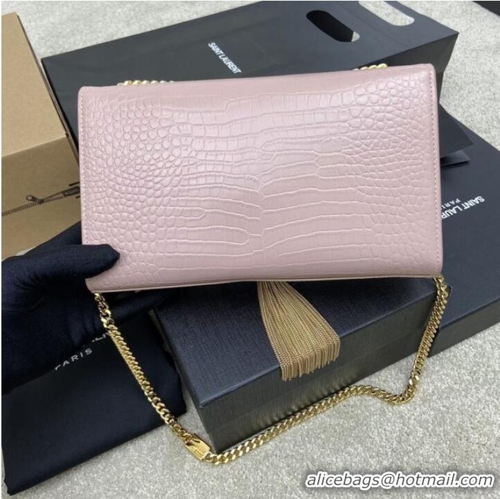 Good Product YSL KATE MEDIUM WITH TASSEL IN CROCODILE-EMBOSSED SHINY LEATHER 377829 pink