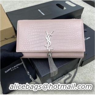 New Style YSL KATE MEDIUM WITH TASSEL IN CROCODILE-EMBOSSED SHINY LEATHER B377829 pink