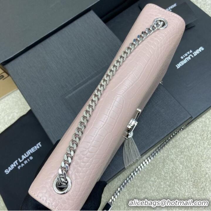 New Style YSL KATE MEDIUM WITH TASSEL IN CROCODILE-EMBOSSED SHINY LEATHER B377829 pink